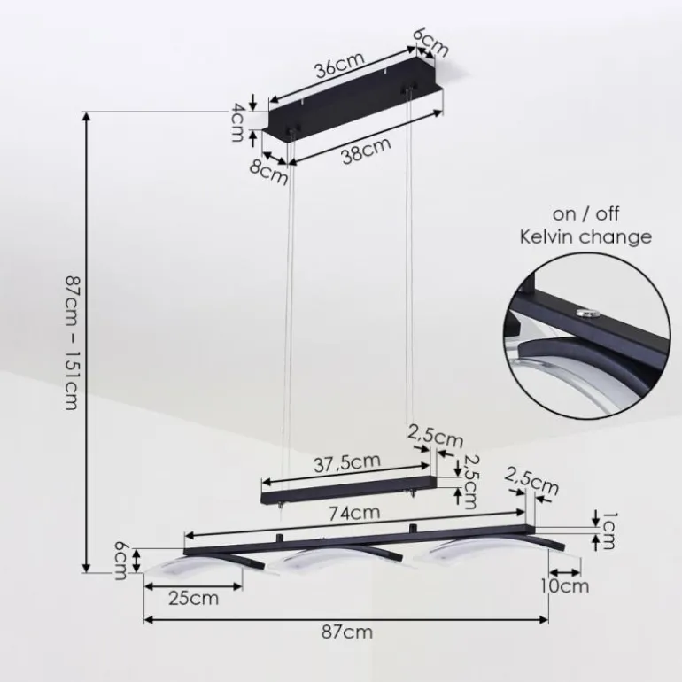 Suspension Bolonda LED Noir, 3 lumières