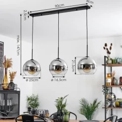 Suspension Boules 25 cm Koyoto Chrome, Clair, 3 lumières