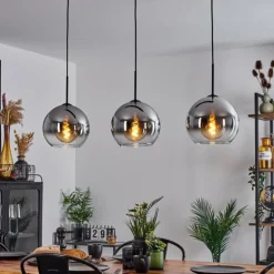 Suspension Boules 25 cm Koyoto Chrome, Clair, 3 lumières