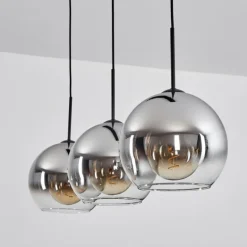 Suspension Boules 25 cm Koyoto Chrome, Clair, 3 lumières