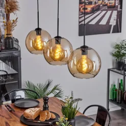 Suspension Boules 25 cm Koyoto Ambre, 3 lumières