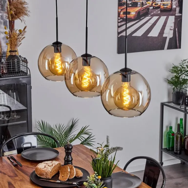 Suspension Boules 25 cm Koyoto Ambre, 3 lumières