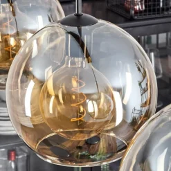 Suspension Boules 25 cm Koyoto Ambre, 3 lumières