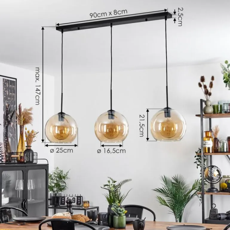 Suspension Boules 25 cm Koyoto Ambre, 3 lumières
