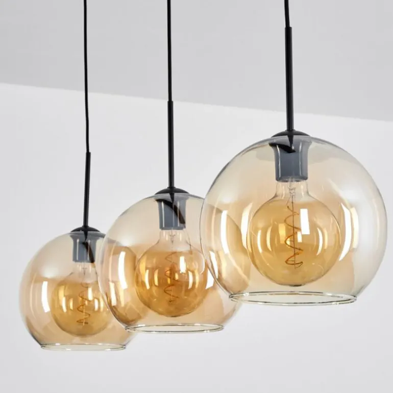 Suspension Boules 25 cm Koyoto Ambre, 3 lumières
