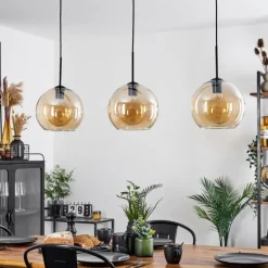 Suspension Boules 25 cm Koyoto Ambre, 3 lumières