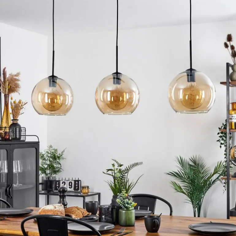Suspension Boules 25 cm Koyoto Ambre, 3 lumières