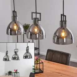 Suspension Buzova Gris, Noir, 3 lumières