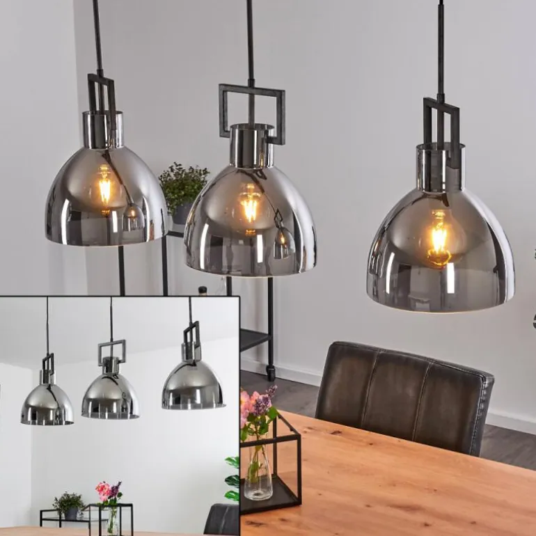 Suspension Buzova Gris, Noir, 3 lumières