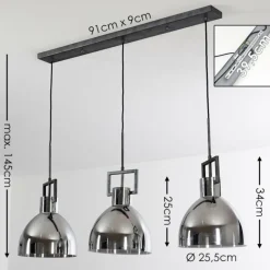 Suspension Buzova Gris, Noir, 3 lumières