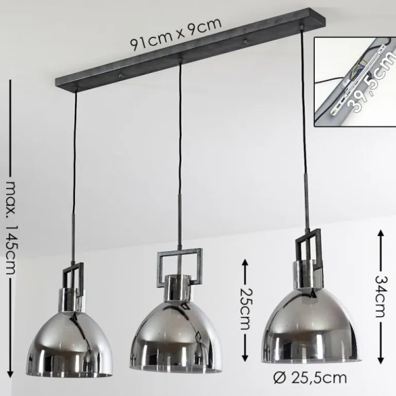 Suspension Buzova Gris, Noir, 3 lumières