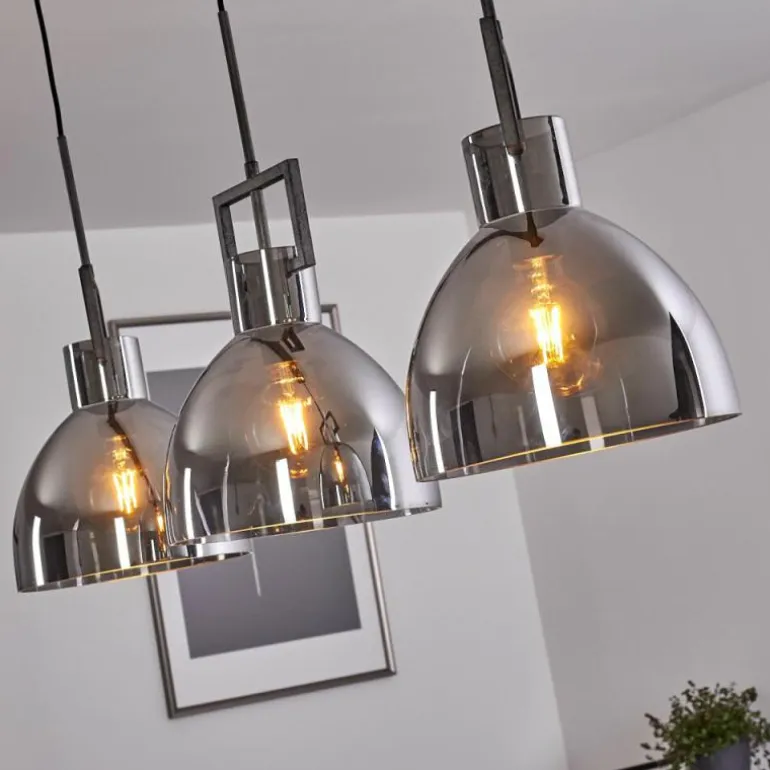 Suspension Buzova Gris, Noir, 3 lumières