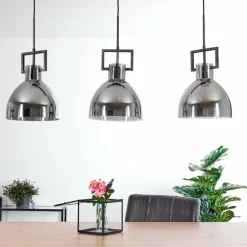 Suspension Buzova Gris, Noir, 3 lumières
