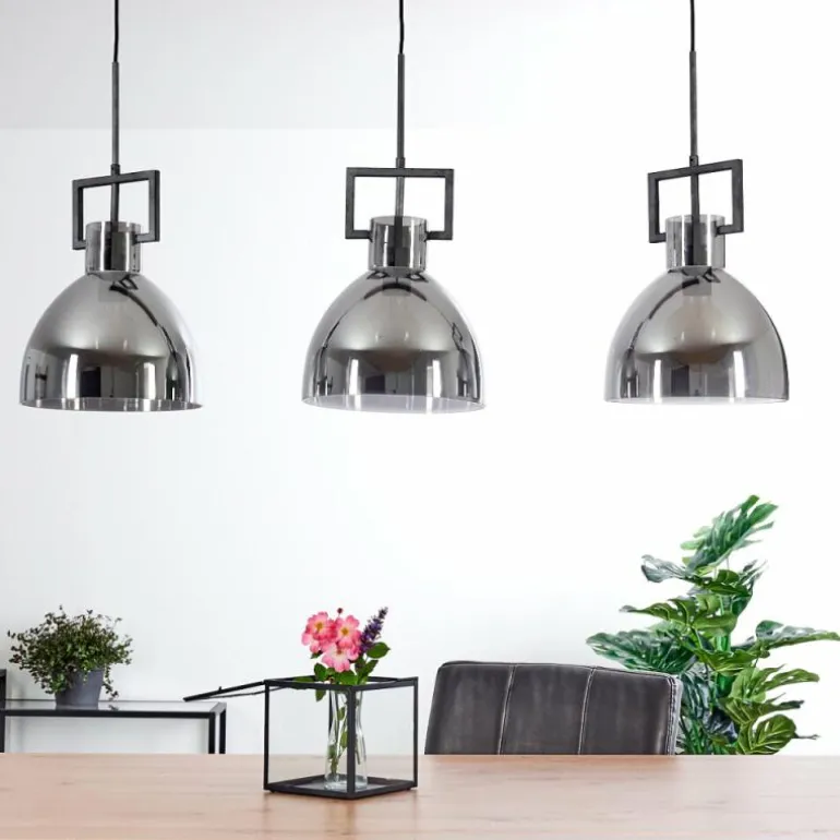 Suspension Buzova Gris, Noir, 3 lumières
