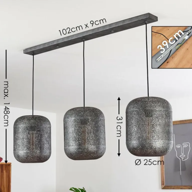 Suspension Chidu Gris, 3 lumières