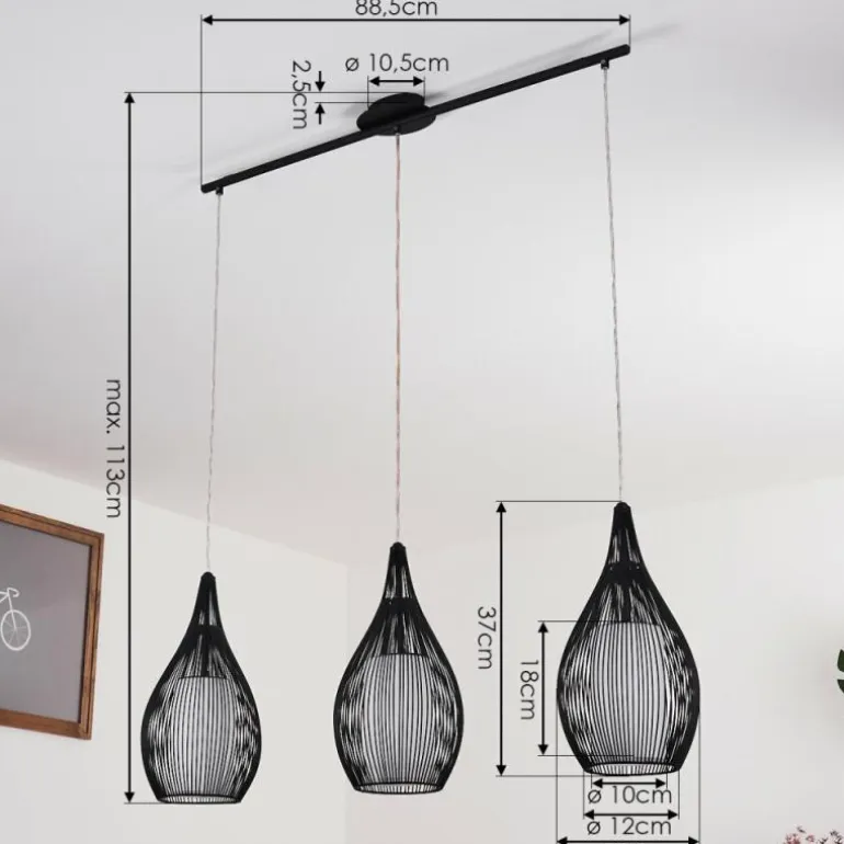 Suspension Chipoc Noir, 3 lumières