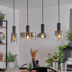 Suspension Classon Couleur bois, Noir, 4 lumières