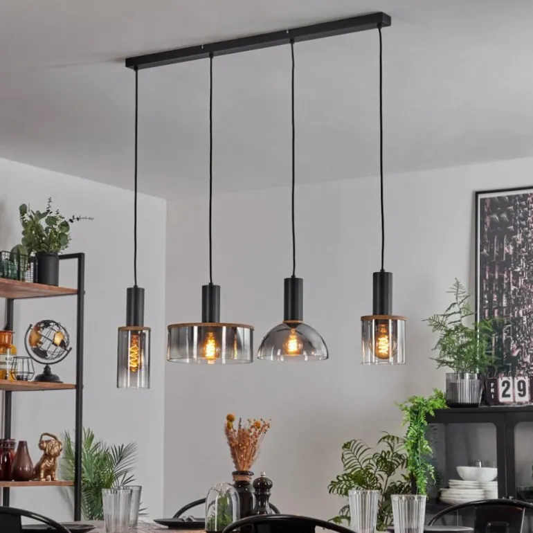 Suspension Classon Couleur bois, Noir, 4 lumières