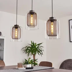 Suspension Crucible Gris, Noir, 3 lumières