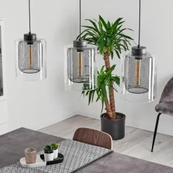 Suspension Crucible Gris, Noir, 3 lumières