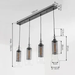 Suspension Crucible Gris, Noir, 4 lumières