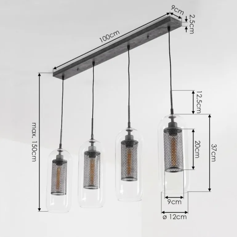 Suspension Crucible Gris, Noir, 4 lumières