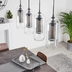 Suspension Crucible Gris, Noir, 4 lumières