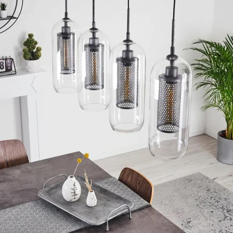 Suspension Crucible Gris, Noir, 4 lumières