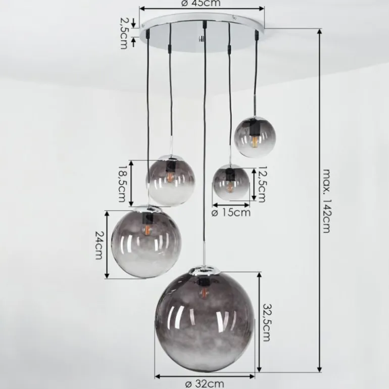 Suspension Degevos Chrome, 5 lumières