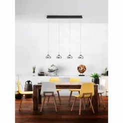 Suspension Fabas Luce Arabella LED Noir, 4 lumières