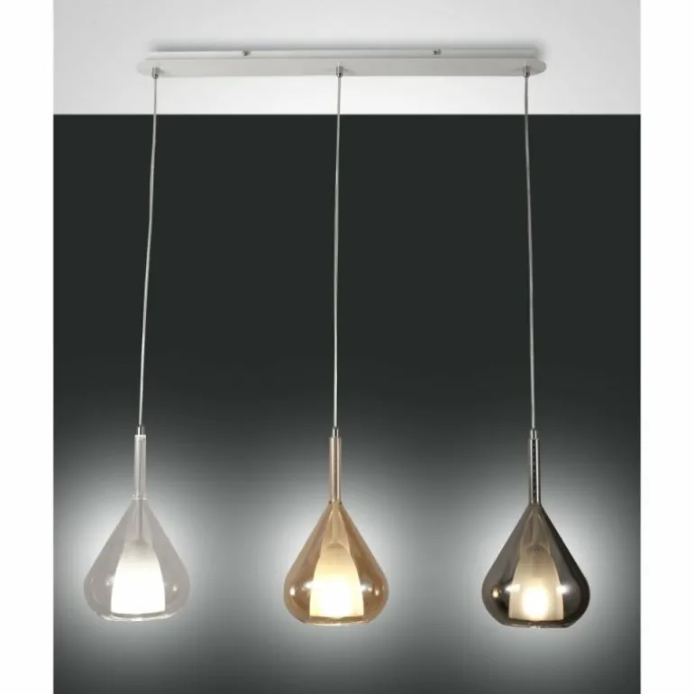 Suspension Fabas Luce Lila Ambre, Gris, 3 lumières
