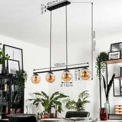 Suspension Gastor Ambre, 4 lumières