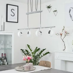 Suspension Globine LED Chrome, 4 lumières