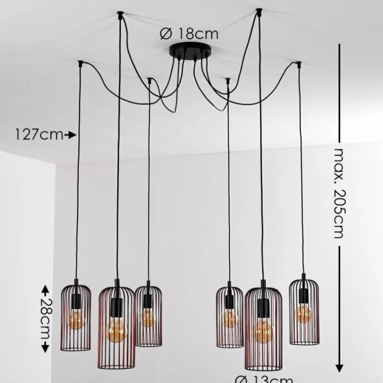 Suspension Gresso Noir, 6 lumières
