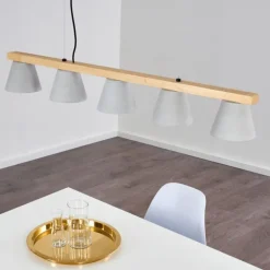 Suspension Halltorp Bois clair, Noir, 5 lumières