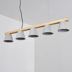 Suspension Halltorp Bois clair, Noir, 5 lumières