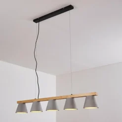 Suspension Halltorp Bois clair, Noir, 5 lumières