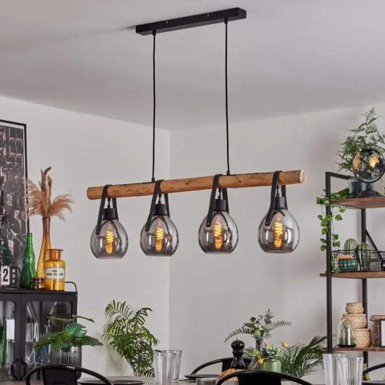 Suspension Hocker Écru, Noir, 4 lumières