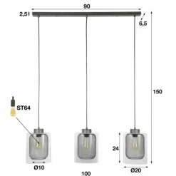 Suspension Hoefhaven Acier brossé, 3 lumières