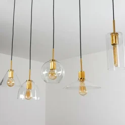 Suspension Karo Laiton, Noir, 5 lumières