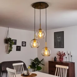Suspension Karo Laiton, Noir, 3 lumières