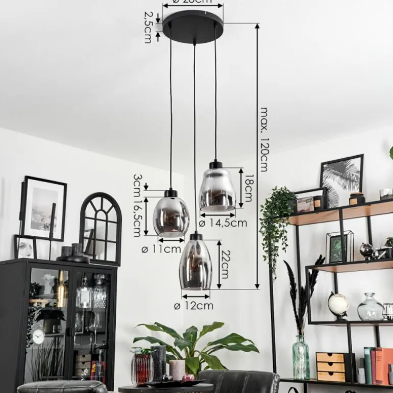 Suspension Kenong Fumé, Noir, 3 lumières