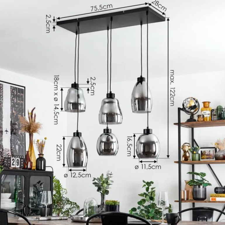 Suspension Kenong Noir, 6 lumières