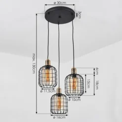 Suspension Kiubneko Laiton, Noir, 3 lumières
