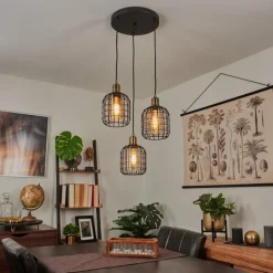 Suspension Kiubneko Laiton, Noir, 3 lumières