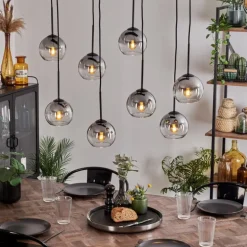 Suspension Koyoto Clair, Fumé, 8 lumières
