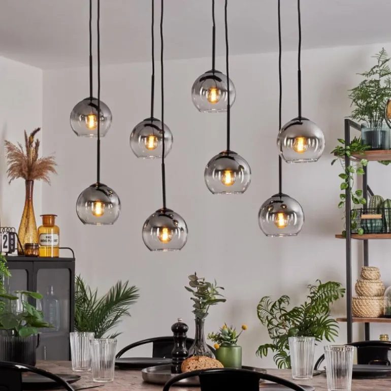 Suspension Koyoto Clair, Fumé, 8 lumières