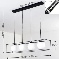 Suspension Legano Noir, Blanc, 4 lumières