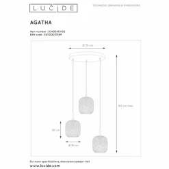 Suspension Lucide AGATHA Or, Laiton, 3 lumières