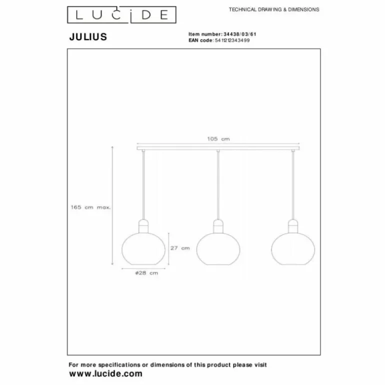 Suspension Lucide JULIUS Blanc, 3 lumières